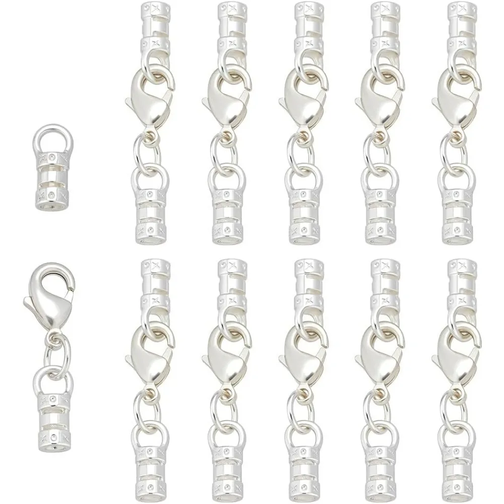 

12pcs Cord End Caps with Lobster Clasp 38mm Long Leather Jewellery Clasps Necklace End Cap Clasp Tip with Loop Ring