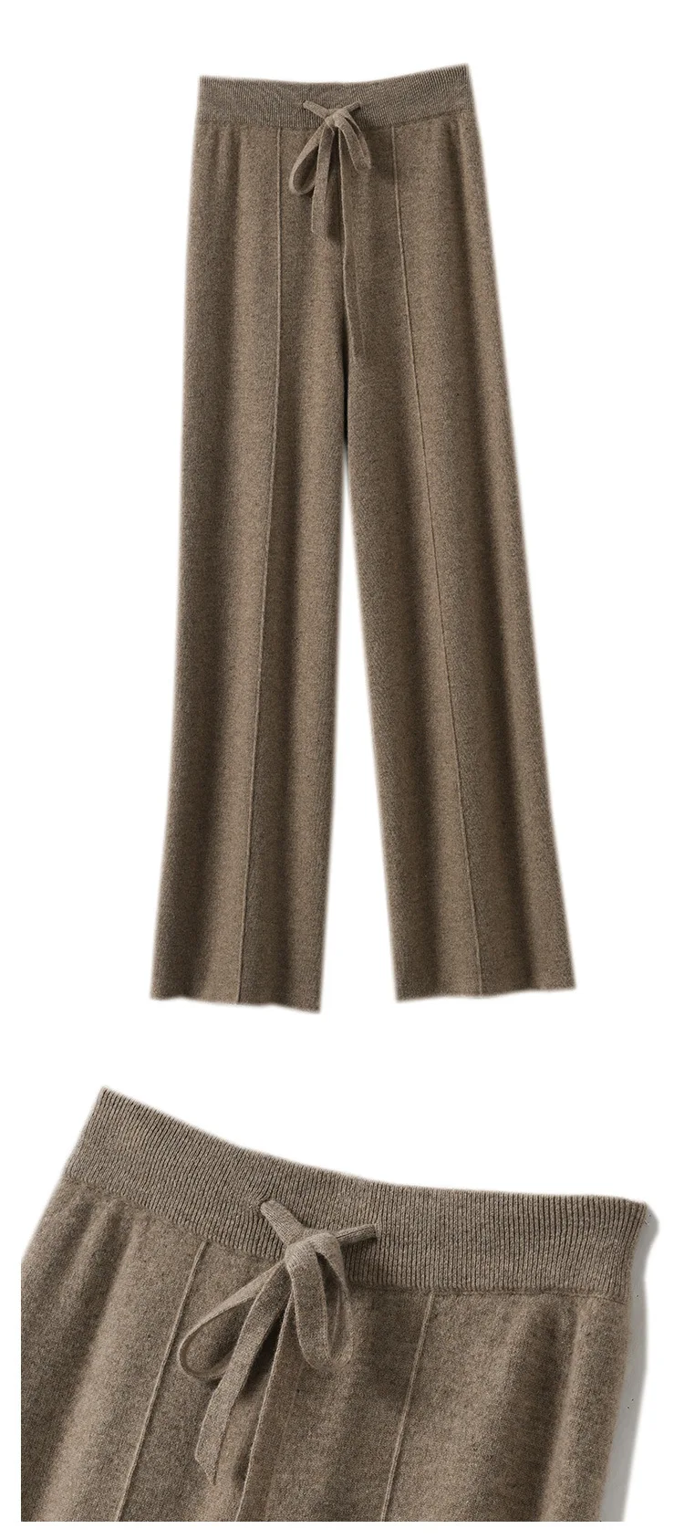 Neue Herbst-Winter-Strickhose für Damen mit weitem Bein, Kordelzug, elastischem Bund, lockerer Passform, weiche, warme, lässige, gerade geschnittene Strickhose – Detail 14