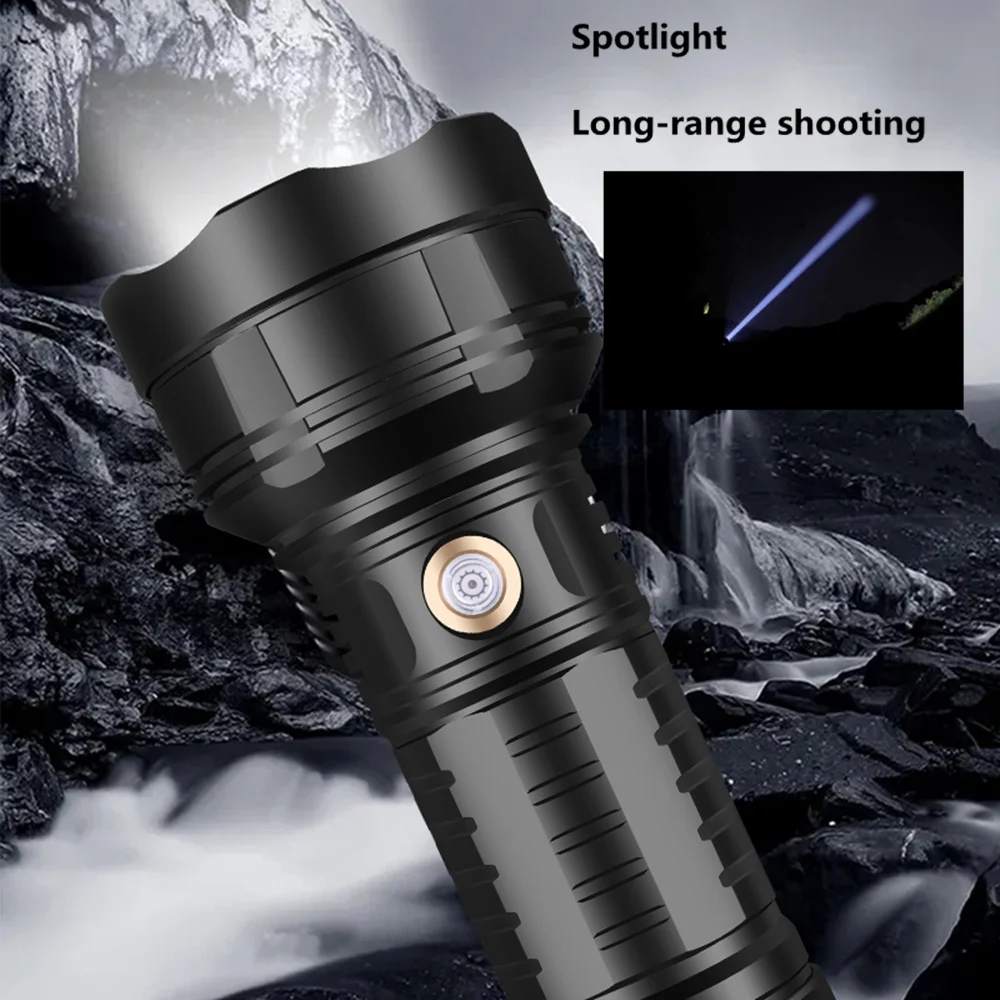 Powerful Long Range LED Flashlight Reflective Cup Zoom Metal Switch Outdoor Camping Lamp Strong Light Flashlight