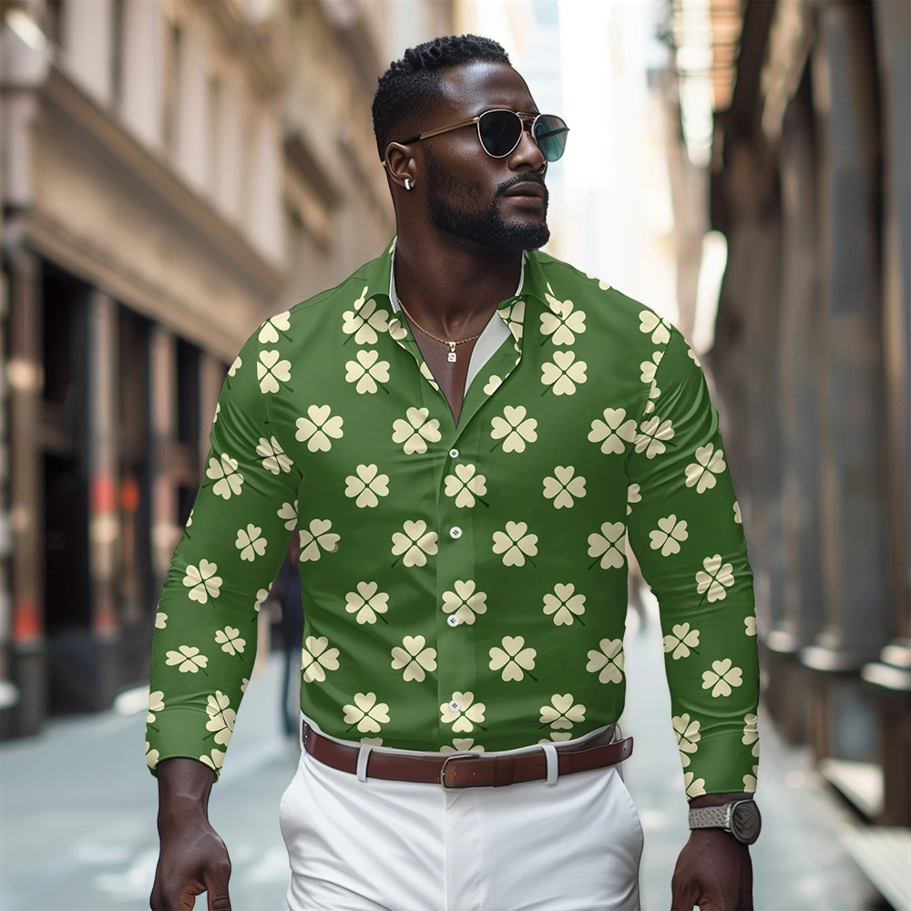 Four leaf clover printed pattern long sleeved shirt, Spring and Autumn new style