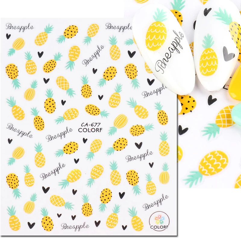 3d Nail Art Stickers Summer Tropical Fruits Yellow Lemons Letters Adhesive Sliders Decals Decorated Nail Manicures