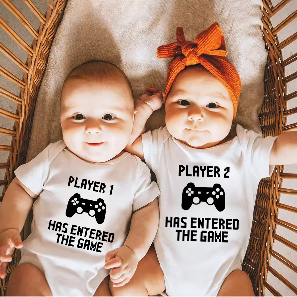 

Funny Player 1 2 3 4 Has Entered the Game Baby Bodysuit 100% Cotton Newborn Boys Girls Clothes Summer Short Sleeve Jumpsuit