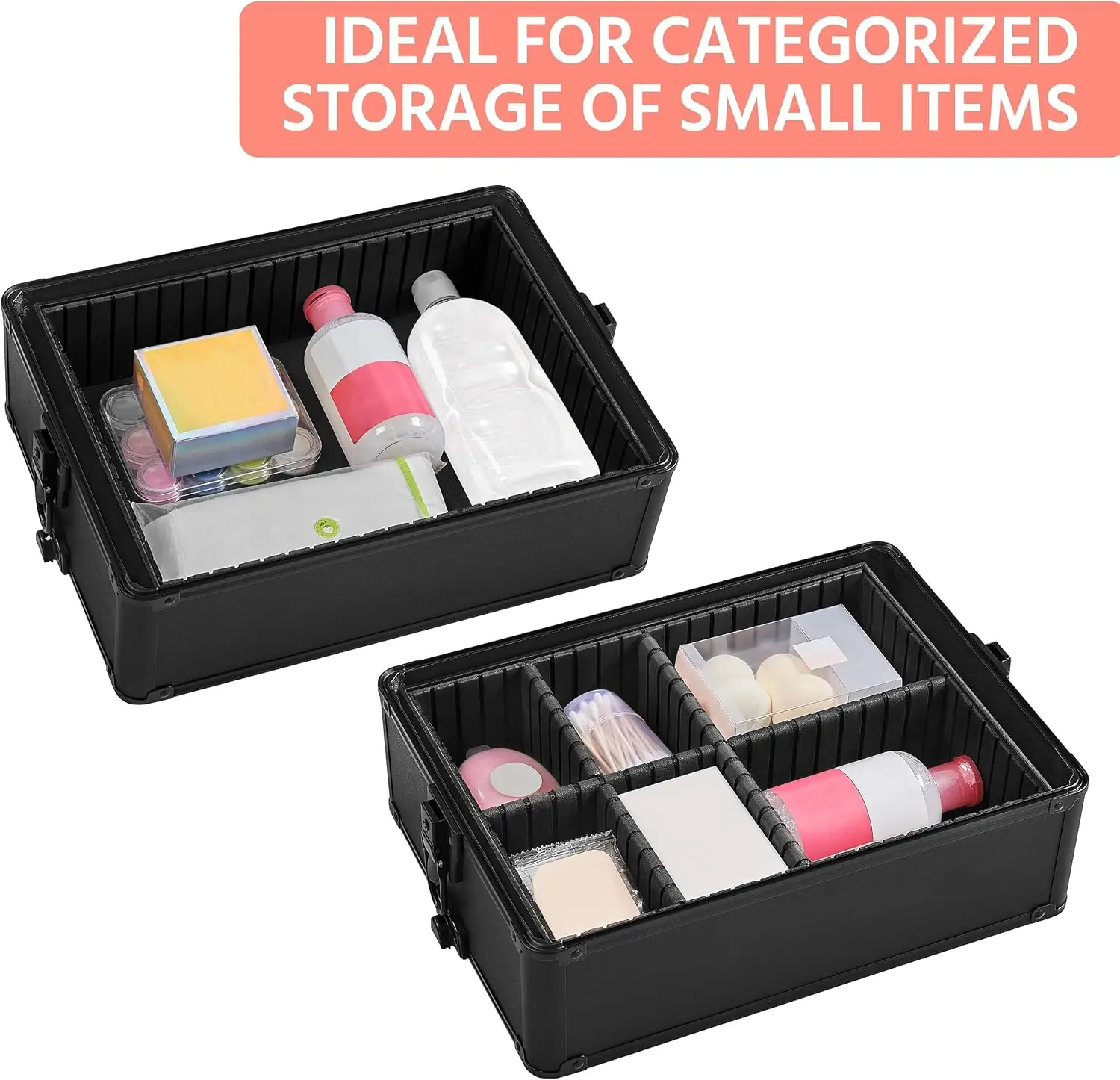Rolling Makeup Train Case, Cosmetology Storage Cart With Drawers, Travel Salon Nail Beauty Organizer Trolley On Wheels, Mobile Hairstylist Display Box, Modern Black, Set Of One view 6