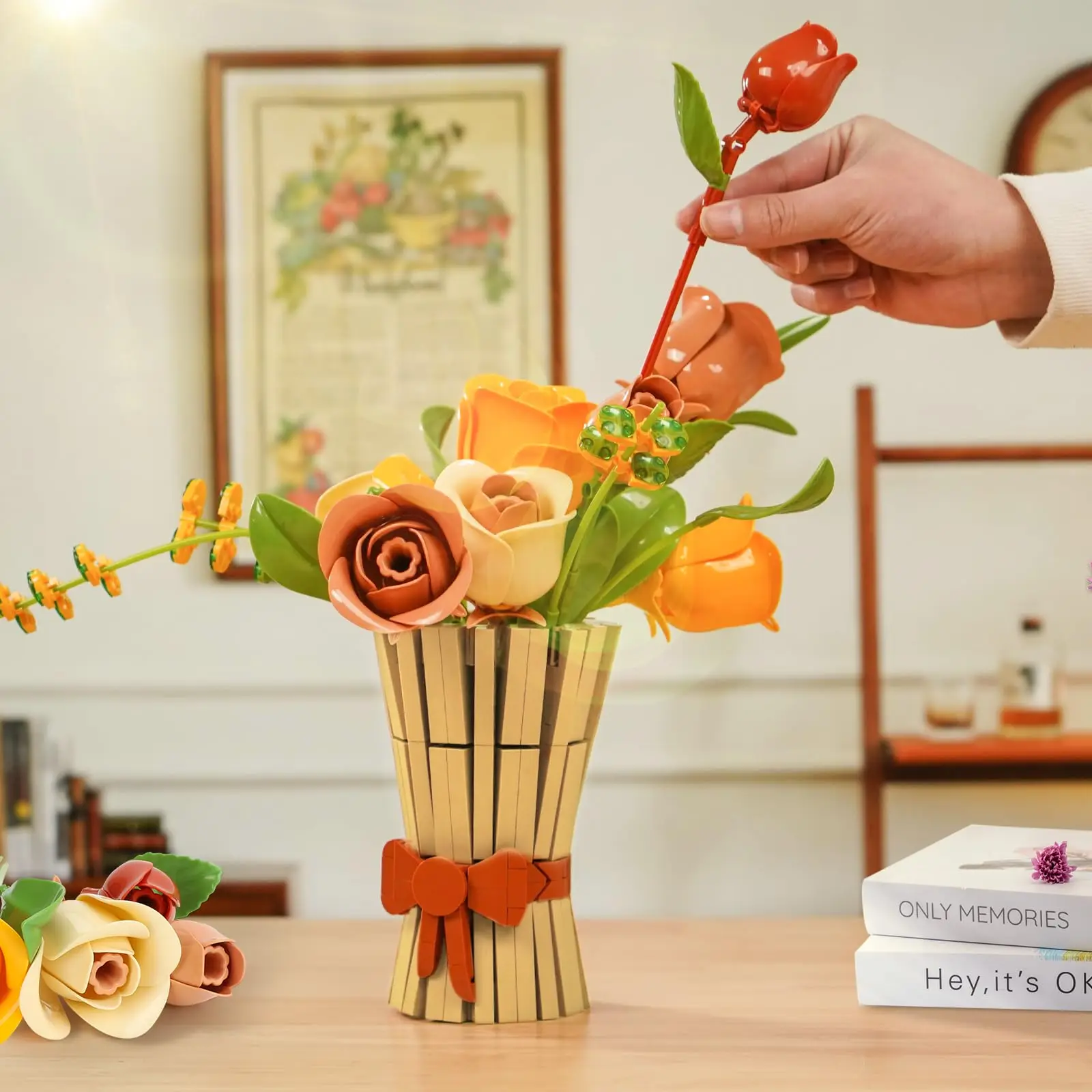 868PCS Rose Bouquet Building Blocks Eternal Flower Vase Bricks Home Decoration Girl Romantic Valentine's Day Gifts Kids DIY Toys