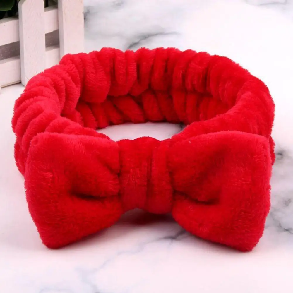 Women Solid Bow Headbands Coral Fleece Makeup Spa Wash Accessories Head Band Hairbands Face Towel Wrap Girls Hair Head Turb M1C1