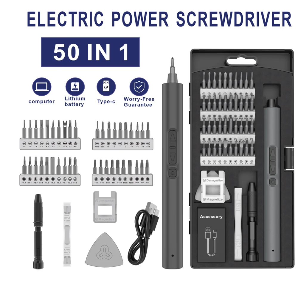 

Electric Screwdriver Set, Mini Precision Repair Power Tools, Magnetic Screw Driver Bits for Home Appliances, 50 in 1