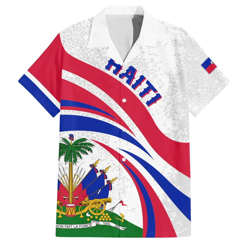 3D Printed Hawaiian Shirts For Men Haiti Independence Anniversary Ayiti Flag Coat Of Arms Shirts Casual Trendy Women Tops Clothe