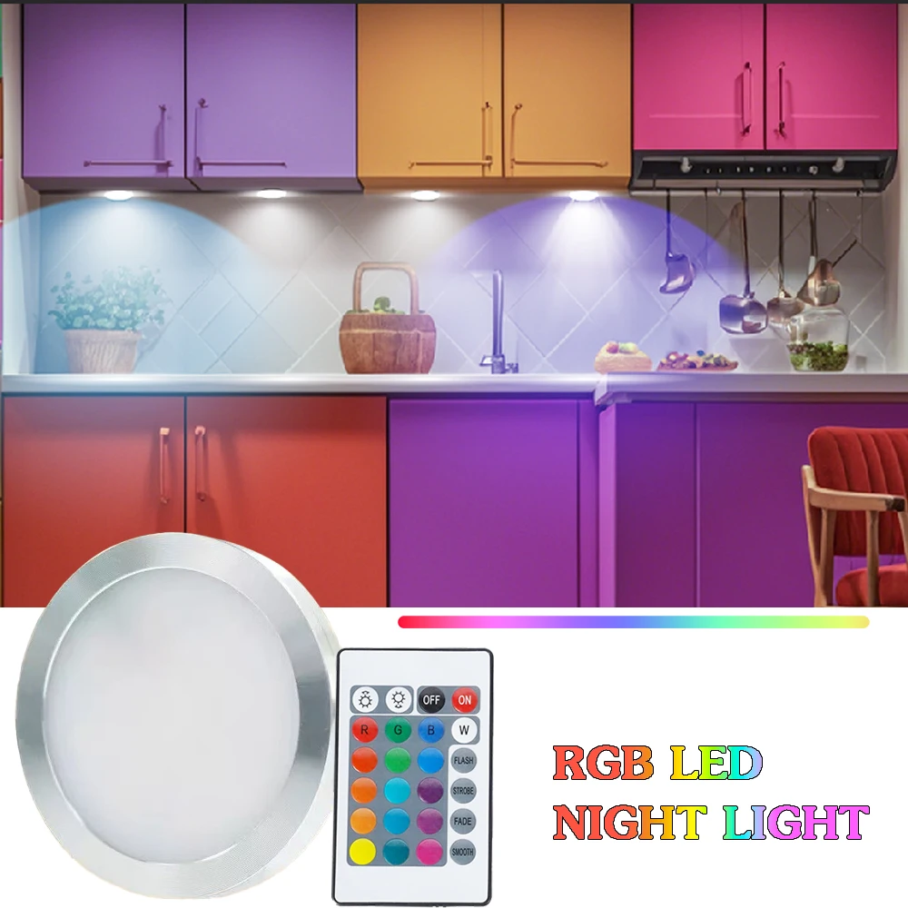 USB 5V 3W LED RGB Under Cabinet Light Remote Control Adjustable Color Brightness 3D Printing Night Light DIY for Bookcase Cabine
