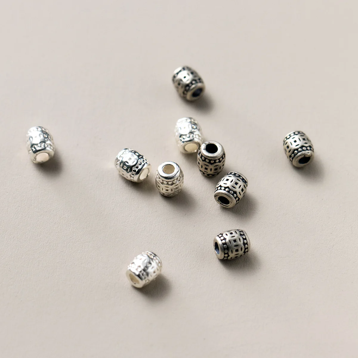 1pc 925 Sterling Silver Coins Pattern Bucket Loose Beads 6.5x5.5mm Be Rich Blessing Spacer Charms DIY Jewelry Accessories Unisex