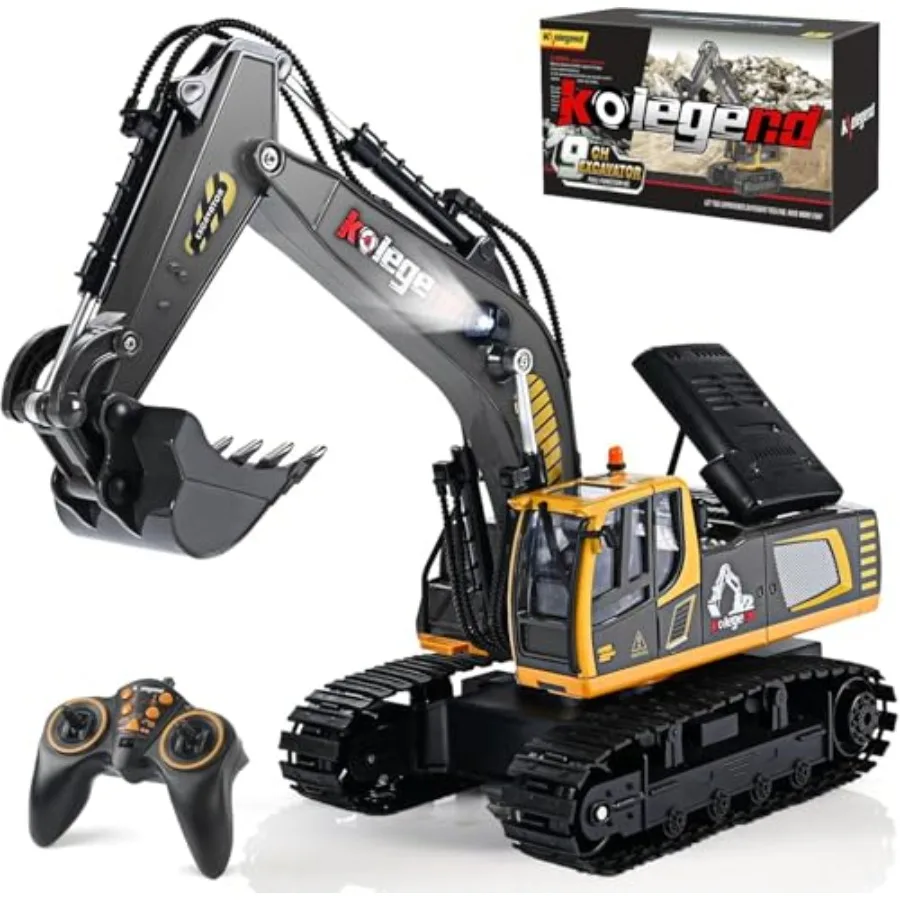 

11 Channel RC Excavator Toy with Lights for Boys Construction Truck Remote Control Vehicle 2 Batteries Included Blue and Yellow