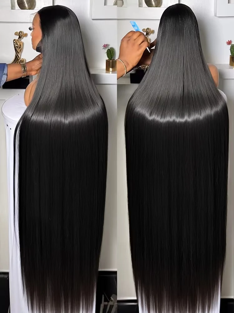 Wear Go 100 pelucas de cabello humano sin pegamento frente de encaje HD 13x6 Frontal 40 pulgadas trenzado medio hueso brasileño recto 250 densidad Pre P