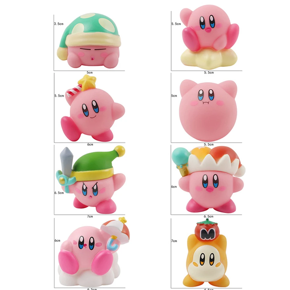 8pcs Anime Games Kirby Action Figures Toys Pink Cartoon Kawaii Kirby PVC Cute Figure Action Toy Christmas Gift for Children