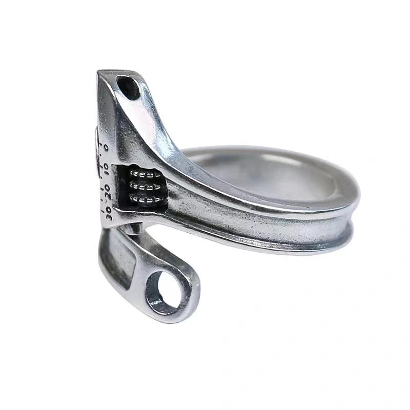 Silver-Plated Creative Wrench Open Ring Repair Tool Wrench Adjustable Ring Men\'s Punk Biker Rock Trend Jewelry Gift