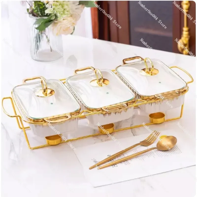 

Household Compartment Ceramic Baking Pan Double Ear Multifunctional Heated Pot Soup & Dry Pot Dual Use