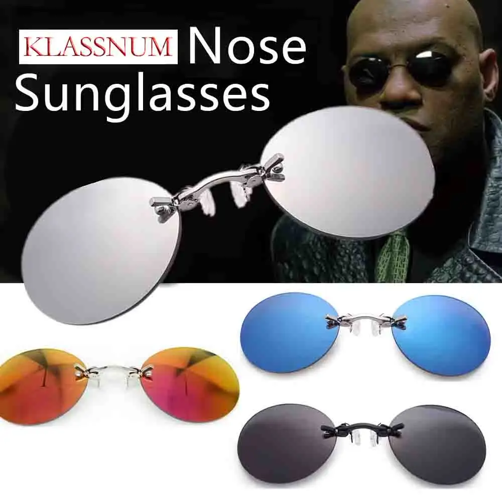 KLASSNUM Clip On Nose Round Glasses Matrix Morpheus Sunglasses Rimless Driving Glasses Vintage Men Eyeglasses Personalized