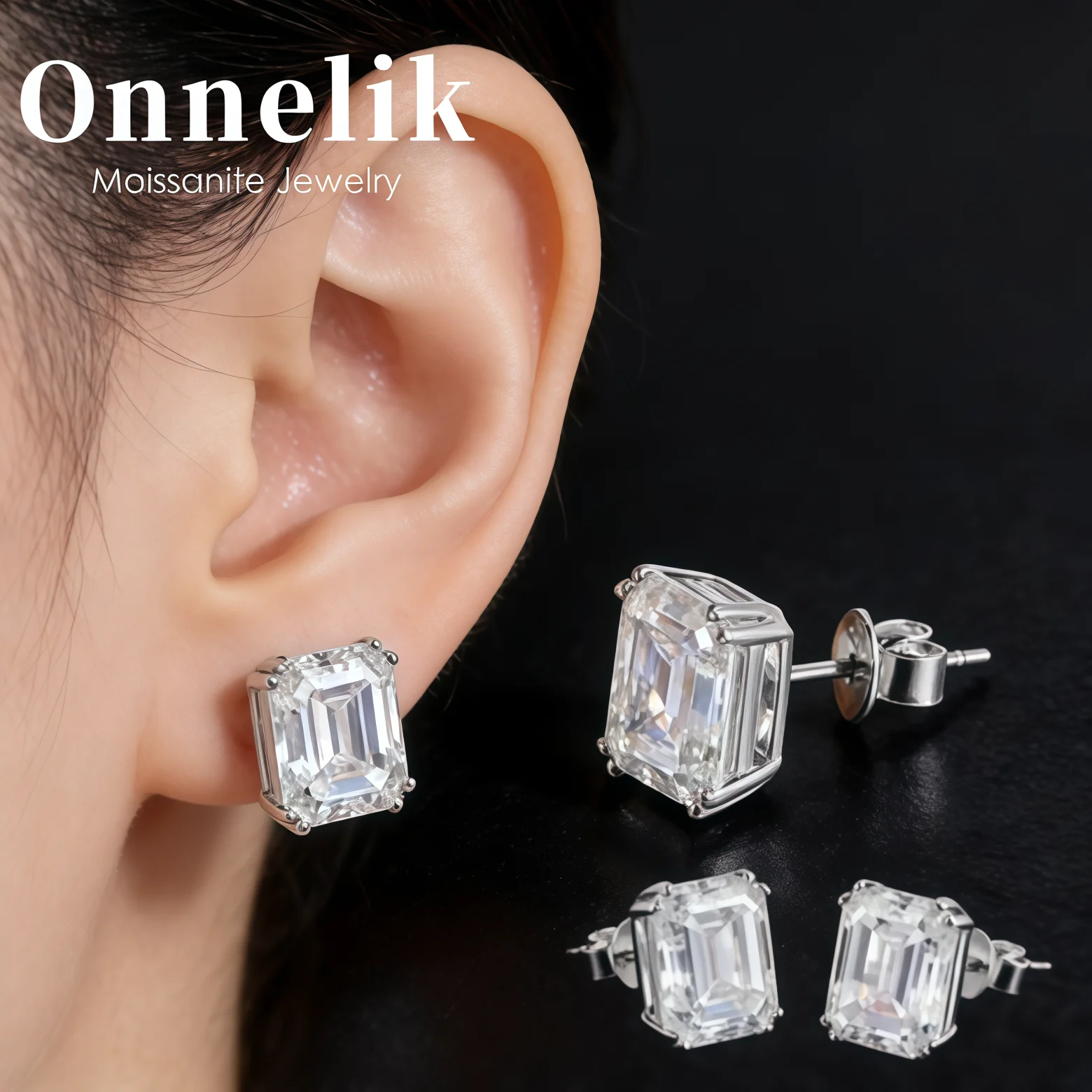 

Onnelik 8cttw Emerald Cut D Color Real Moissanite Stud Earrings 100% S925 Sterling Silver Fine Jewelry Luxury Gift for Women