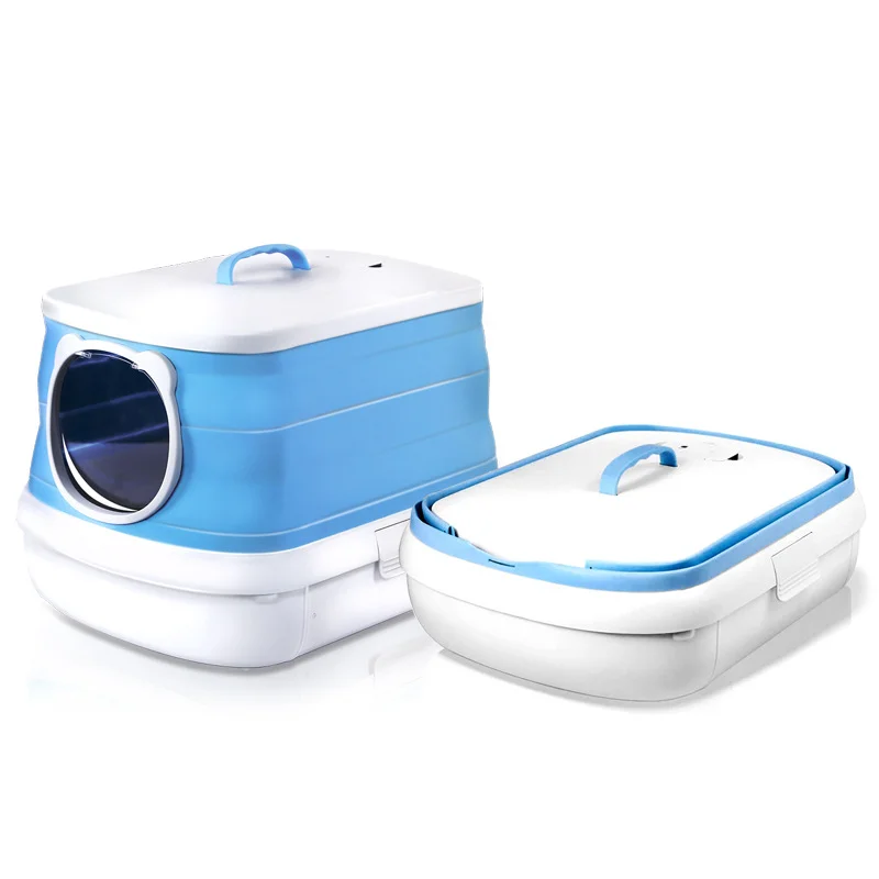 Hot Sell Foldable Cat Litter Box Large Top Entry Anti-Splashing Litter Box With Lid Enclosed Plastic Cat Litter Box With Scoop