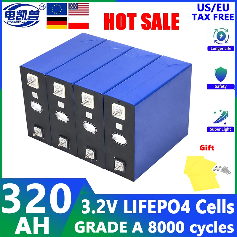 Stud 3.2V 320AH Lifepo4 rechargeable battery, lithium iron phosphate cell suitable for DIY 12V 24V 48V golf cart RV solar energy