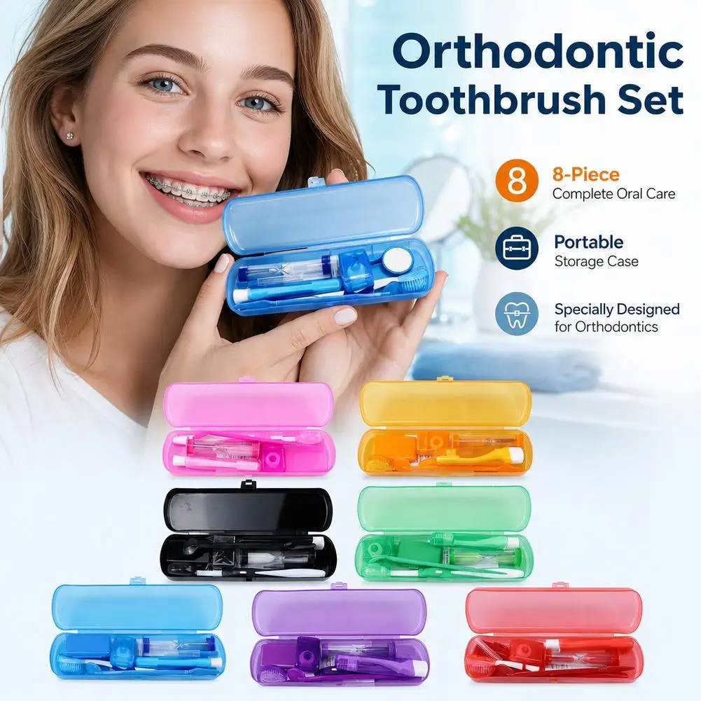 Eight Piece Orthodontic Brush Set Interdental Brush Protection Wax Teeth Cleaning Convenient Set for Oral Care