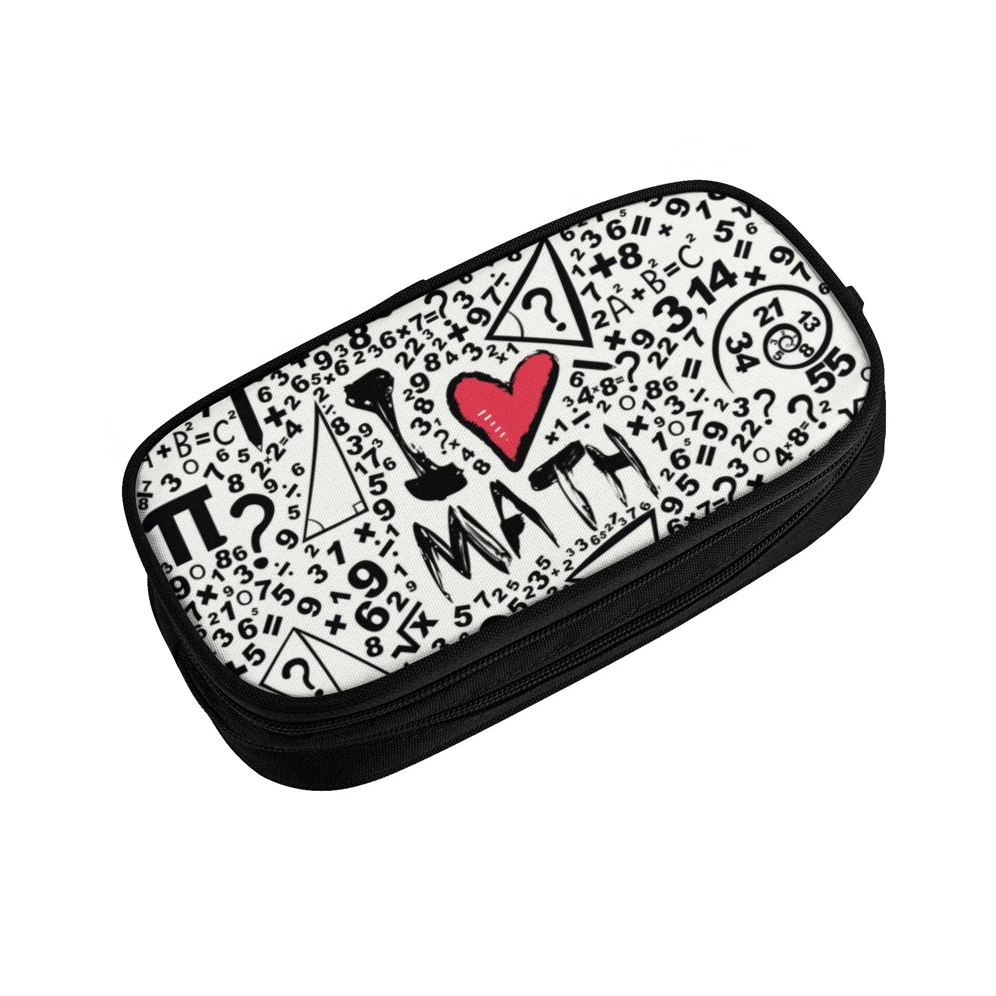 Custom I Love Math Pattern Pencil Case for Girls Boys Big Capacity Geek Mathematics Teacher Pen Box Bag School Accessories