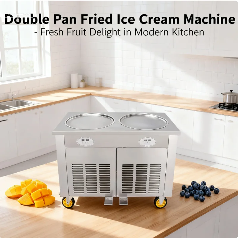

WeWork Commercial Rolled Ice Cream Machine 2600W Fried Ice Cream Machine Maker with Cabinet 2 Pans Ice Cream Roll Machine