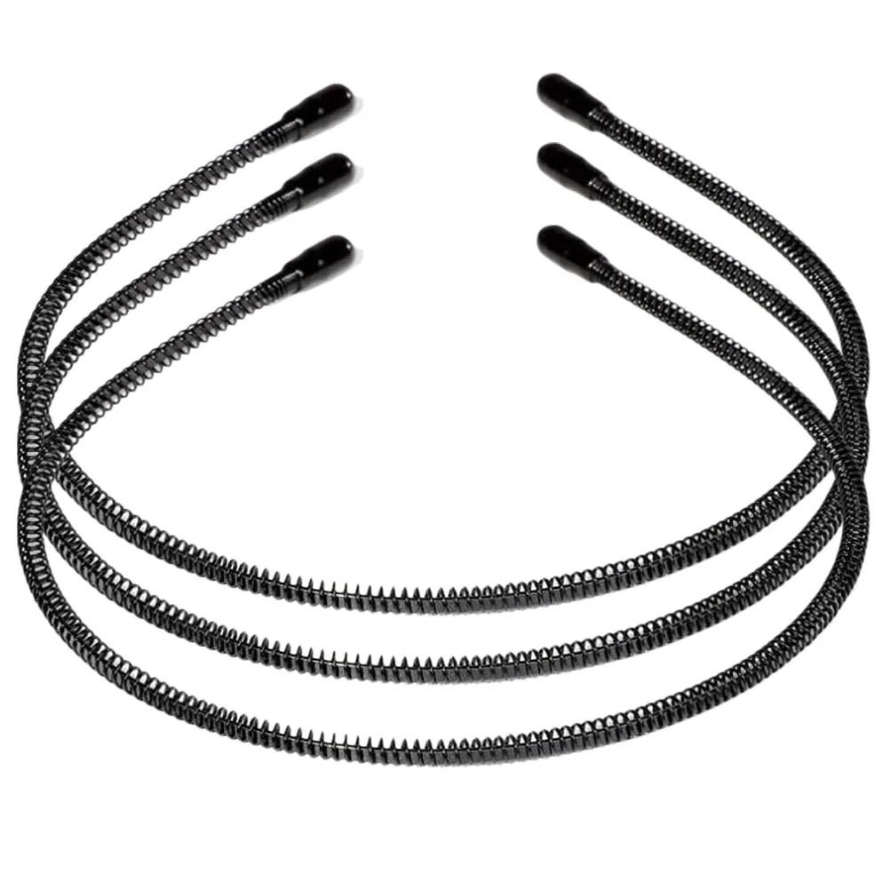 

3pcs Anti-slip Bands Durable Iron Wire Headband Unisex Black Long Hair Bangs Wash Face Exercise Hair Accessories