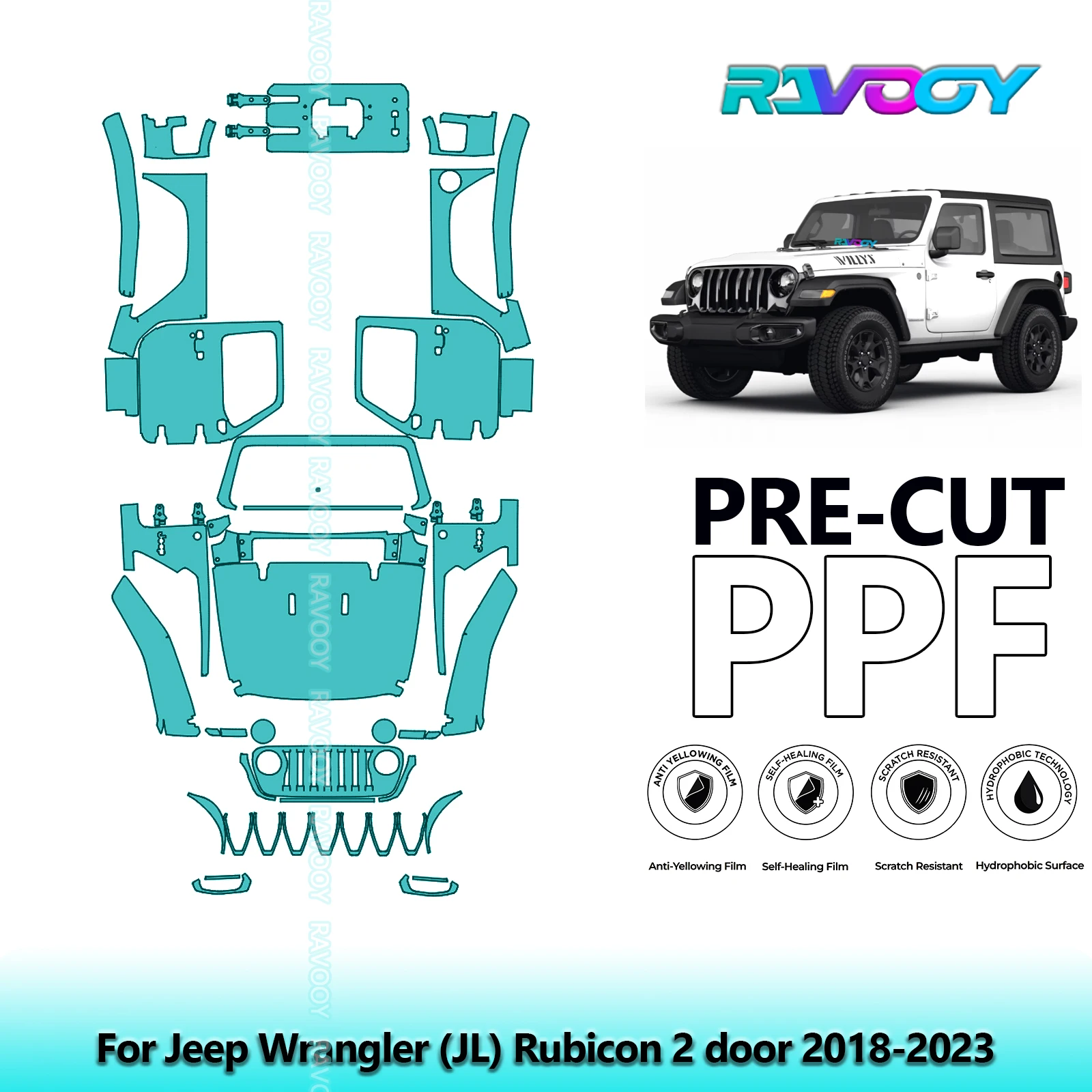 

8.5Mil Precut PPF Paint Protection Film Full Vehicle For Jeep Wrangler (JL) Rubicon 2 door 2018-2023