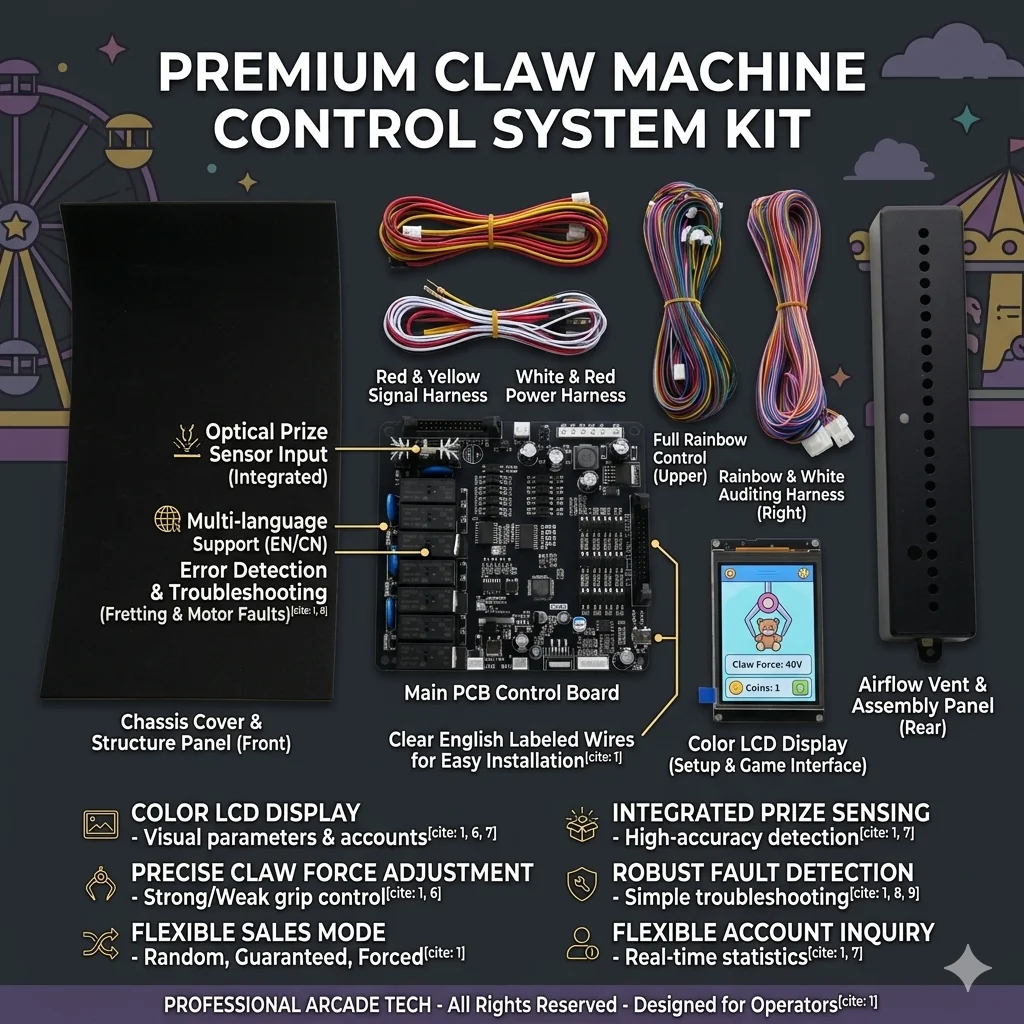 Arcade Doll Machine Motherboard Kit RY Color LCD Display Screen Crane Game Controller Board with Full Cables and Optical Sensor