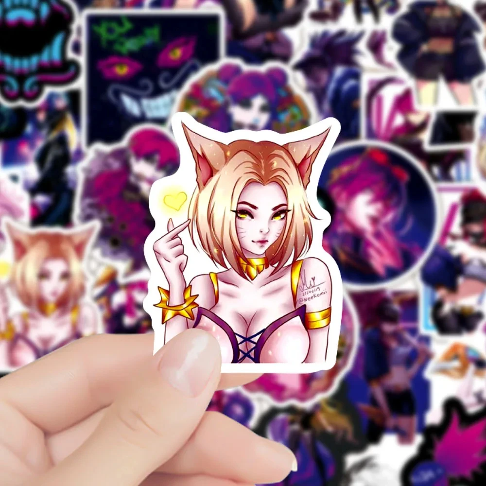 50PCS League of Legends Stationery Stickers Fashion Scratch-Proof Creative KDA Kaisa Ahri Akali Video Game Helmet Luggage Decal