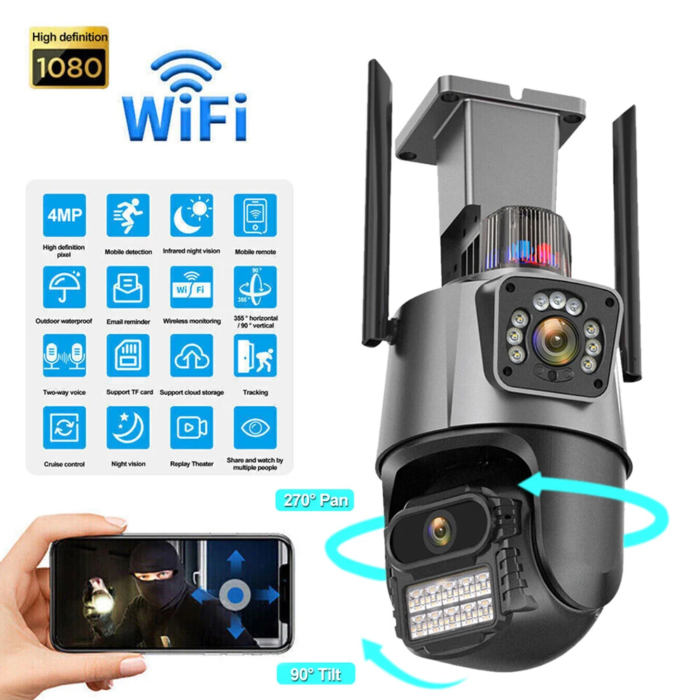 4k-6mp-2レンズ屋外セキュリティカメラ、夜間視覚と動体検知機能搭載、住宅および企業監視用