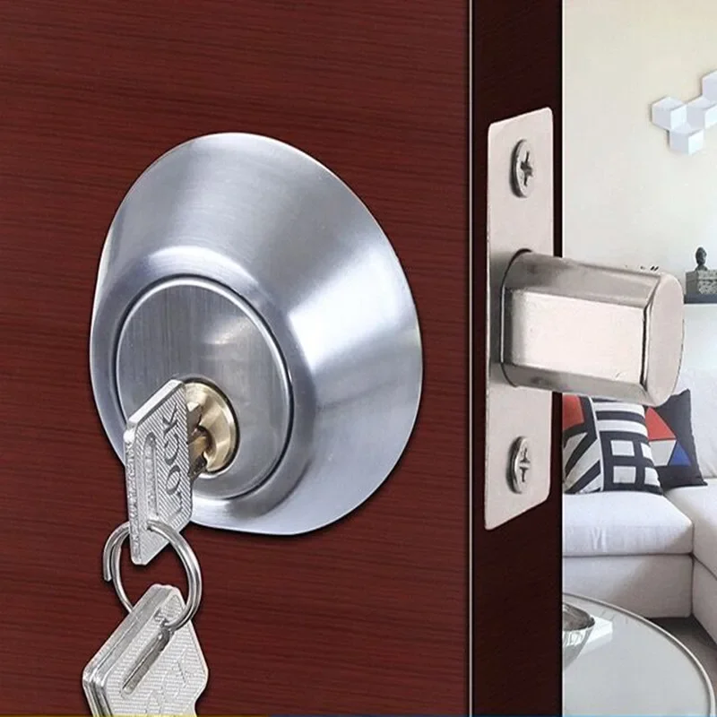 Household Invisible Door Lock Single Face Round Dumb Lock Interior Wooden Door Anti-theft Stainless Steel Lock