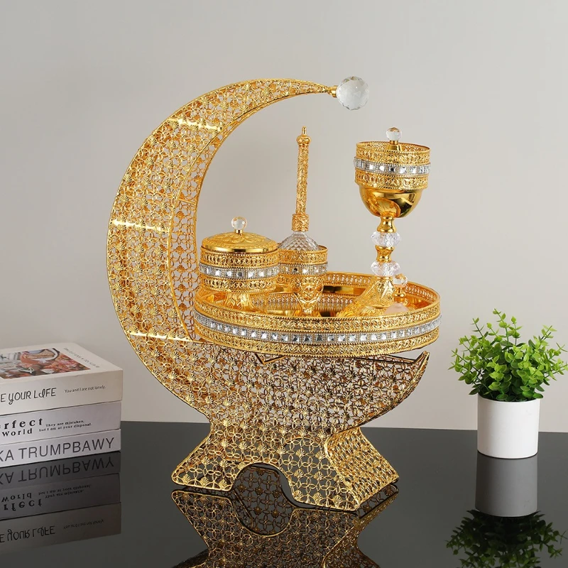 Incense burner six-piece set exquisite golden moon hollow flower Arab Middle East with base large incense burner