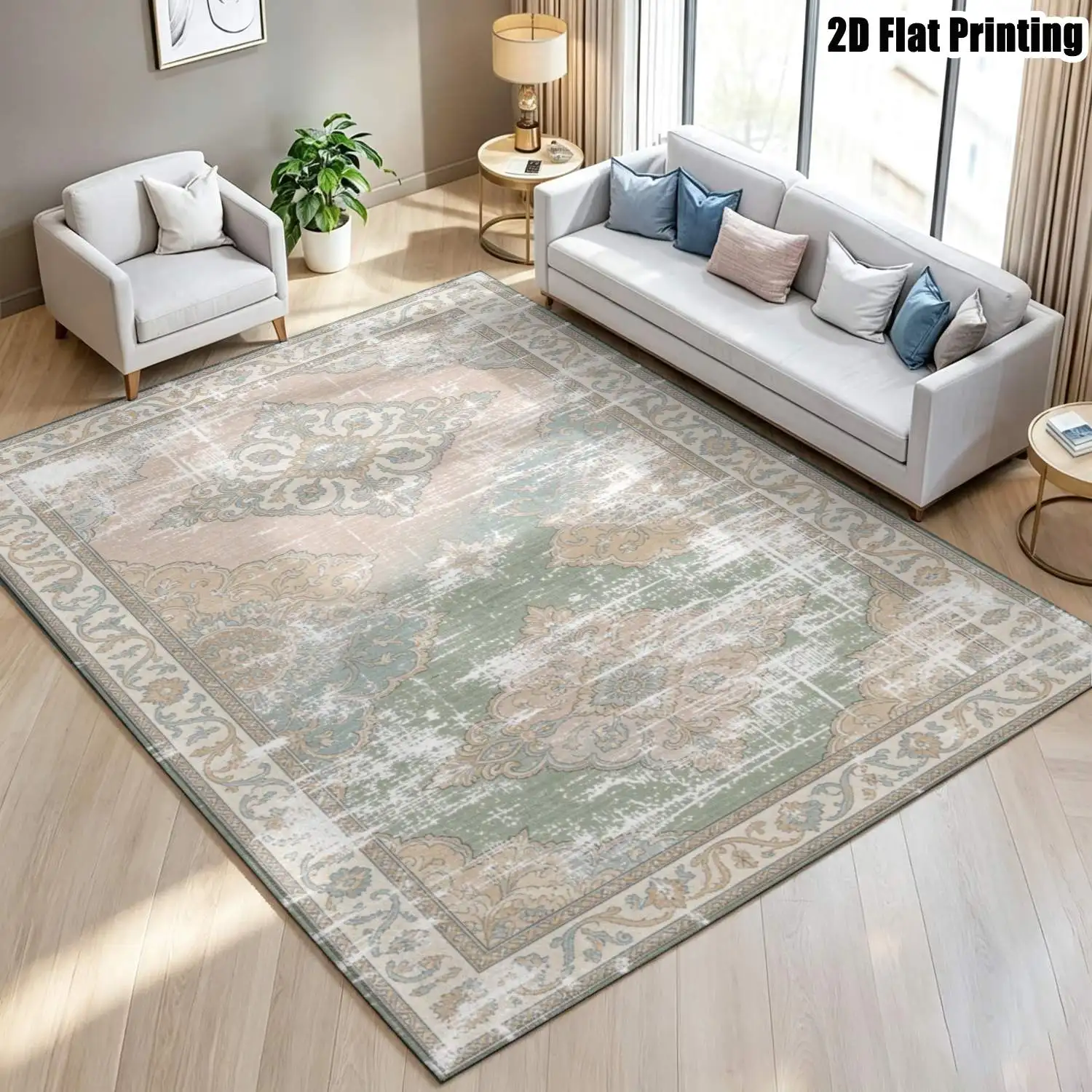 1Pc 2D Printed Retro Morandi European/Nordic/Instagram Vintage Carpet, Home Decor, Multi-Size, Machine Washable, for Entrance, Dining, Foyer, Study, Living Room, Bedroom