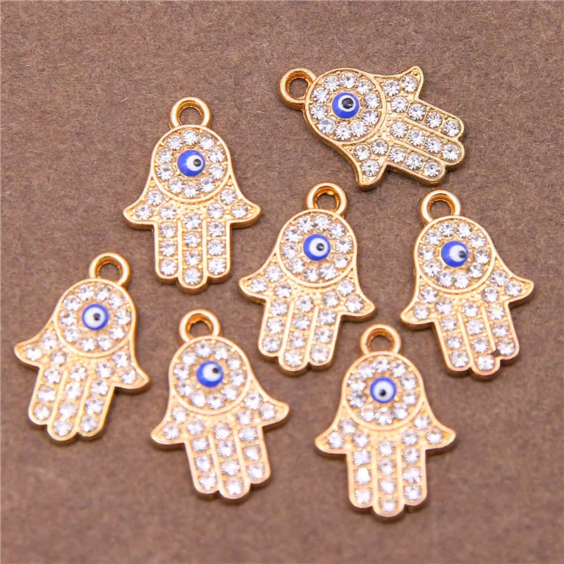 6pcs  Rose Gold/Sliver Plated Fatima Hamsa Hand Evil Blue Eye Pendant fit Jewelry Making Findings Accessories DIY 20*14*2mm