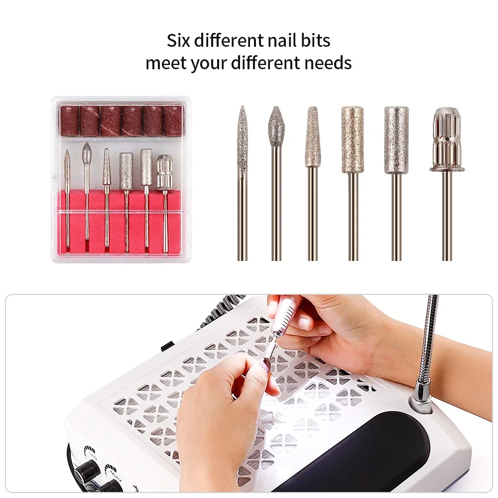 80W 4 In 1 Strong Power Nail Dust Collector Nail Drill Lighting Lamp Hand Pad Vacuum Cleaner 30000RPM Nail Manicure Polish Tool