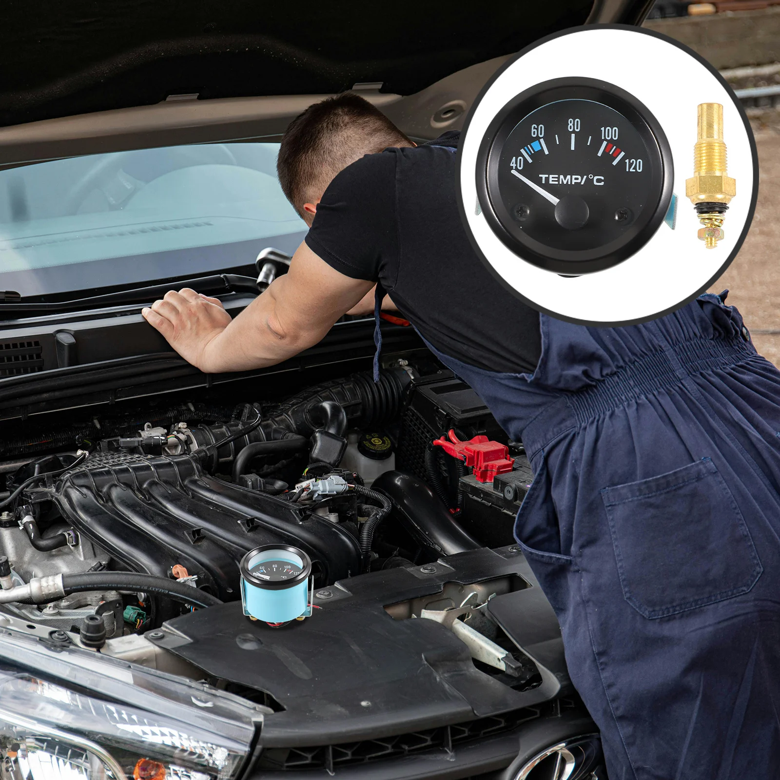 مقياس درجة حرارة الماء 12 فولت مستشعر درجة الحرارة الرقمي للوحة قيادة السيارة عالمية تناسب مراقبة عالية الدقة سهلة #5