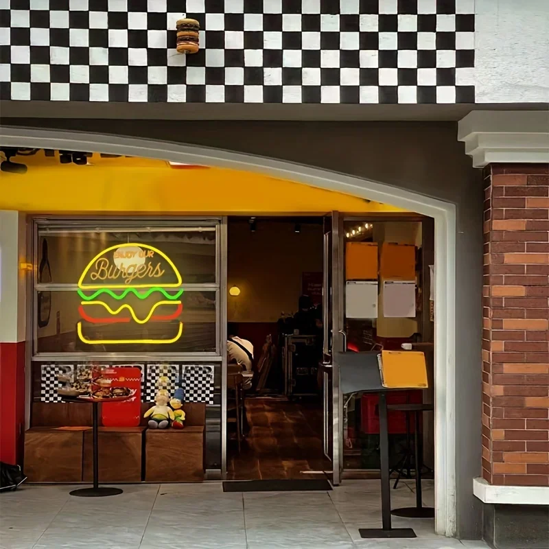

Burger Neon Sign, Colorful Shape USB Powered,For Burger Snack Shop Decoration Background Hanging Wall Atmosphere Light