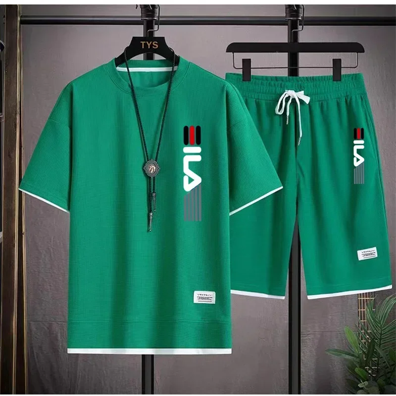 

Summer 2026 New Men's casual short-sleeved T-shirt and shorts 2-piece set, fashionable outdoor jogging training men's sportswear