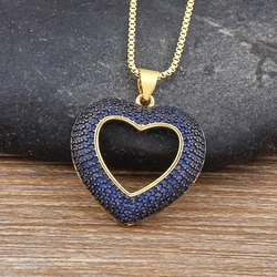 Nidin Top Quality 4 Colors Heart-Shaped Hollow Crystal Zircon Pendant Link Chain Necklace Women's Charm Jewelry Anniversary Gift