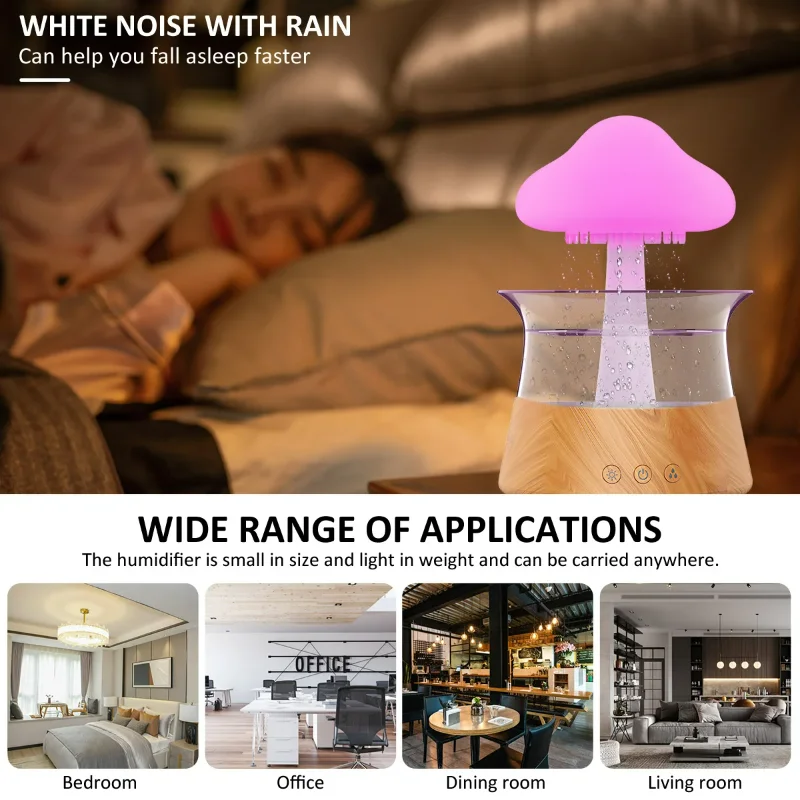 Cloud Rain Diffuser Humidifier Raindrop Aromatherapy Machine Timer Portable Air Humidifier with Colorful Rain Lamp