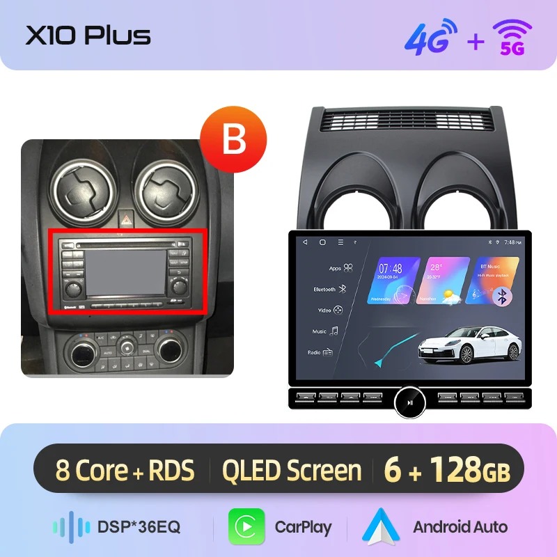 Junsun 13.1″ QLED Draadloze CarPlay Android Auto Autoradio Voor Nissan Qashqai J10 2006-2013 Intelligente Systemen DSP SWC RDS GPS