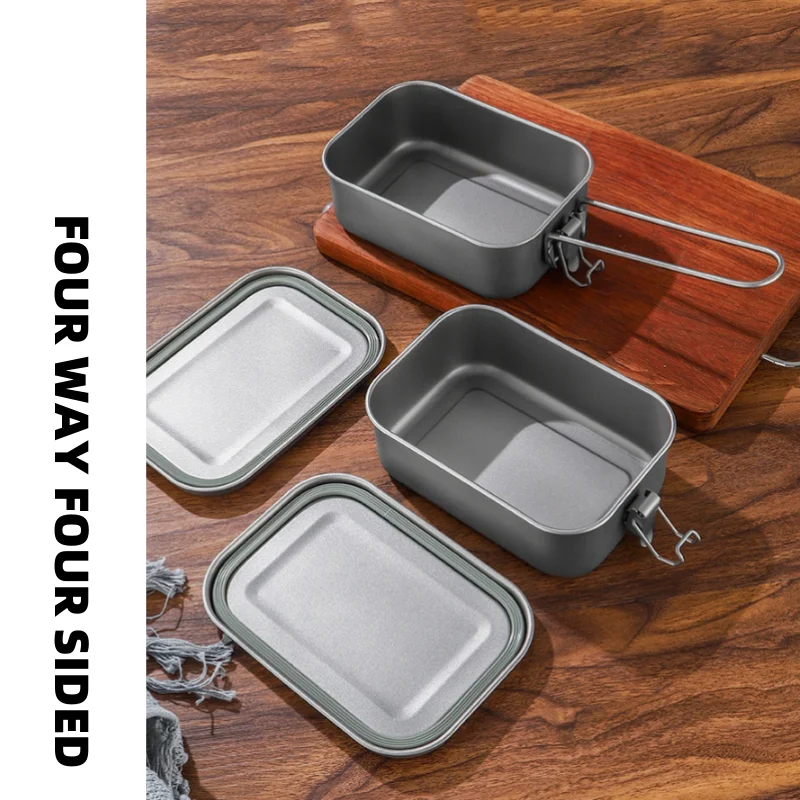 800ml Outdoor Picnic Pure Titanium Lunch Box Sealed Camping Super Lightweight Portable with Handle and Heat-resistant Lunch Box