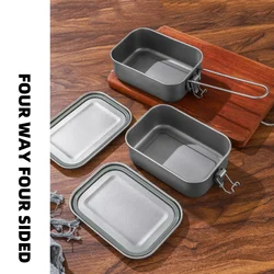 800ml Outdoor Picnic Pure Titanium Lunch Box Sealed Camping Super Lightweight Portable with Handle and Heat-resistant Lunch Box