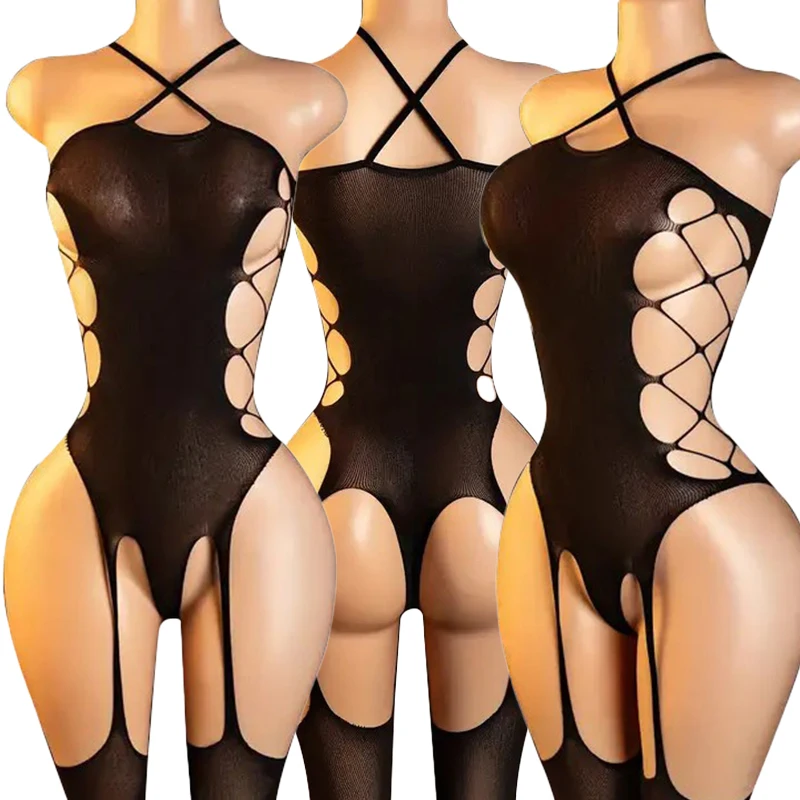 Sexy Suspender Stockings Jumpsuit With Fishing Net Cutouts On Both Sides Pure Desire For Perspective Atmosphere And Fun Lingerie
