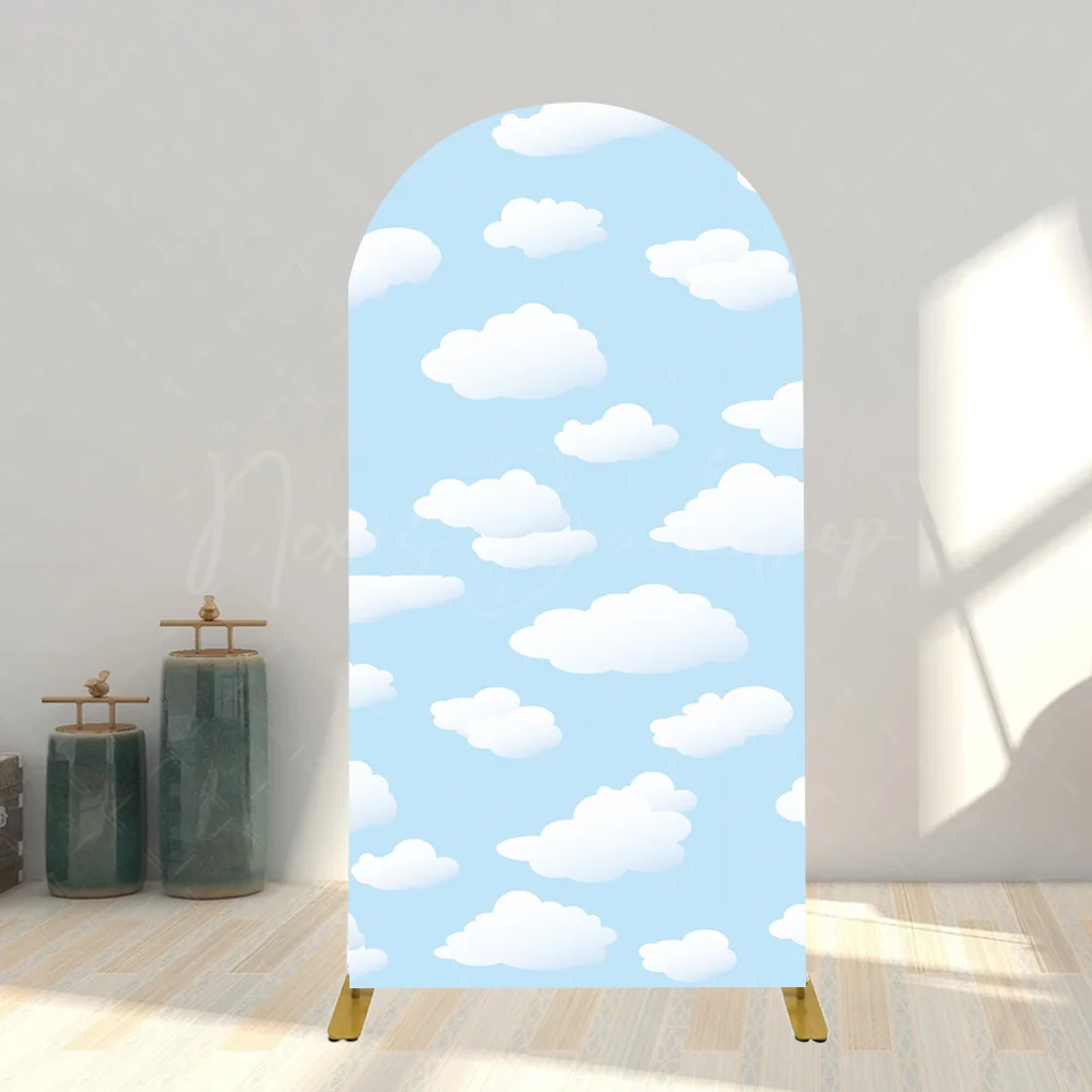 Arch Blue Sky Backdrop White Cloud Cartoon Natural Scenery Ideal for Newborn Kids Children Birthday Baby Shower Photography