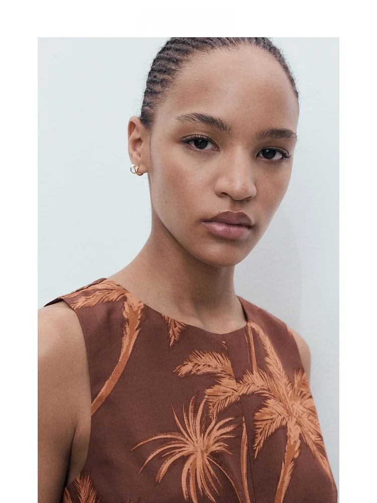 Mono de Mujer Mango, Colección Verano 2025, Cintura Alta, Pierna Ancha, Estampado Vacacional, Informal, Cómodo, Tejido de Ray...