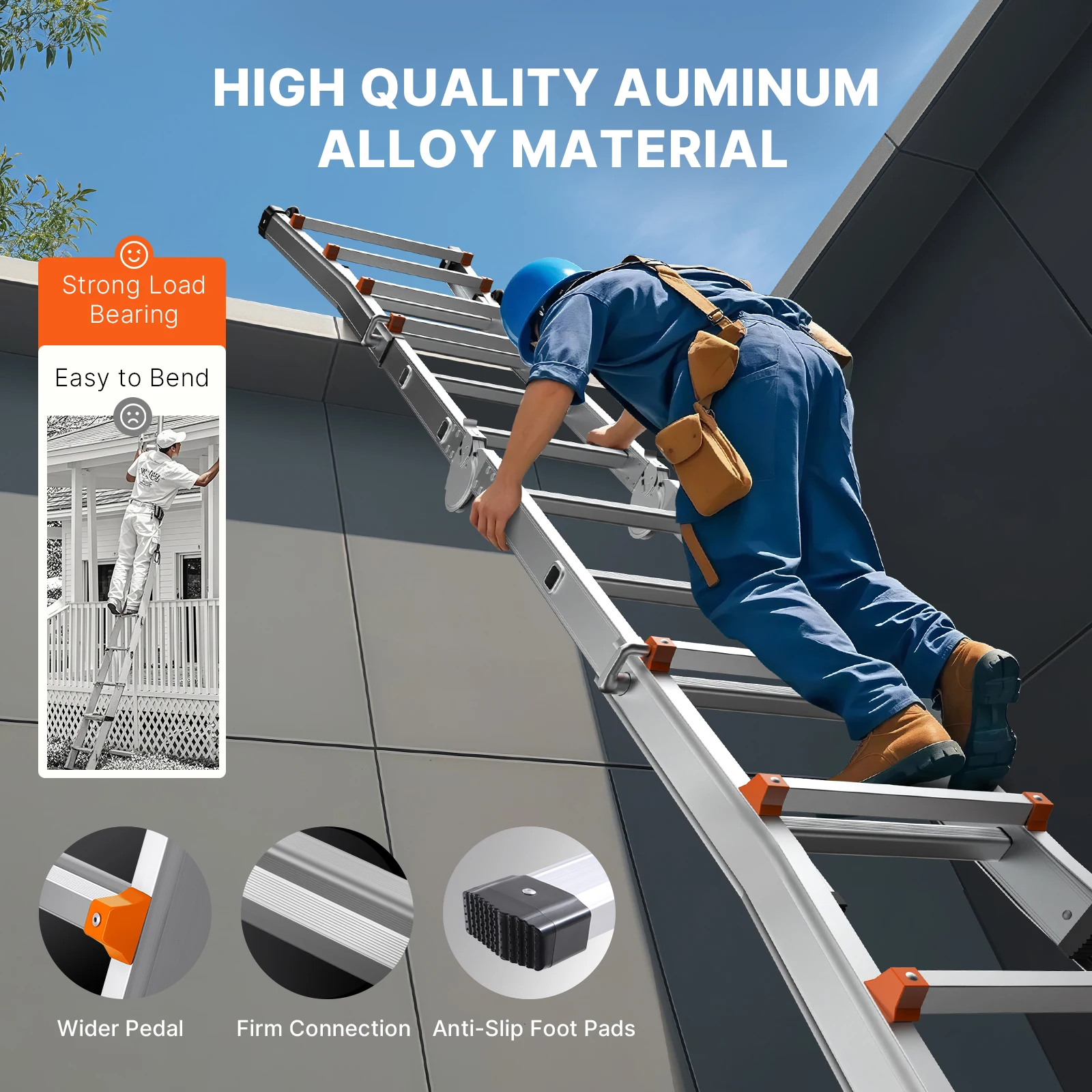 SucceBuyTelescoping Ladder A Frame Compact Aluminum Extension Ladder Multi-Function Portable Collapsible RV Ladder for Homework