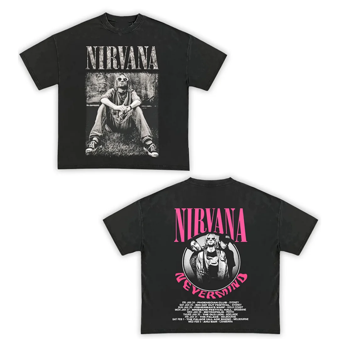 الفرقة مزدوجة الوجهين التوقيع جولة الجرافيك المحملة الرجال غسلها تي شيرت الذكور الرجعية روك تحت عنوان عادية مريحة الشارع الشهير التي شيرت