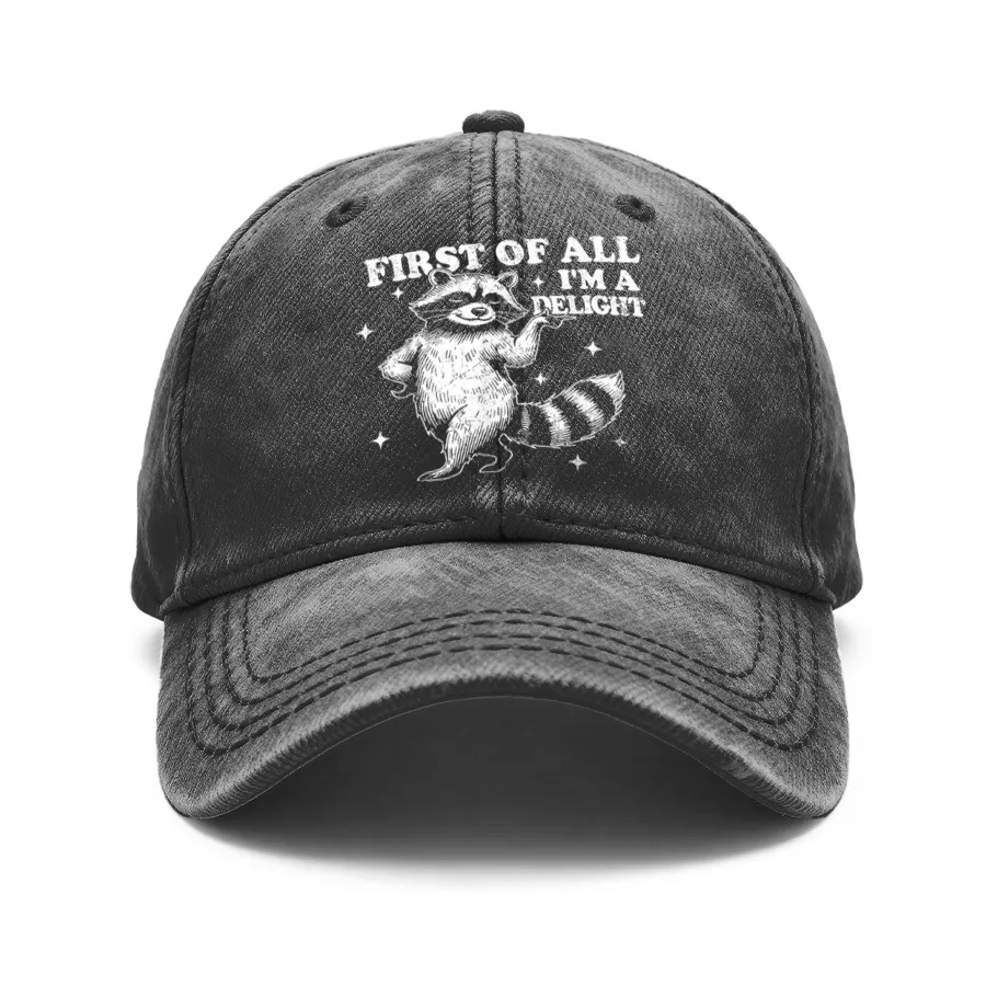 1 Piece Vintage Washed Unisex Baseball Cap with Fun Raccoon and 