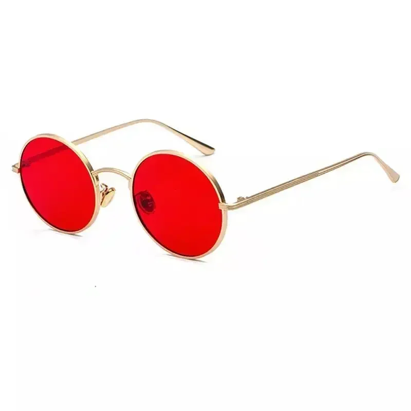 New Gold Round Metal Frame Sunglasses Men Retro Summer Style Women Red Lens Sun Glasses Unisex Yellow Pink Black